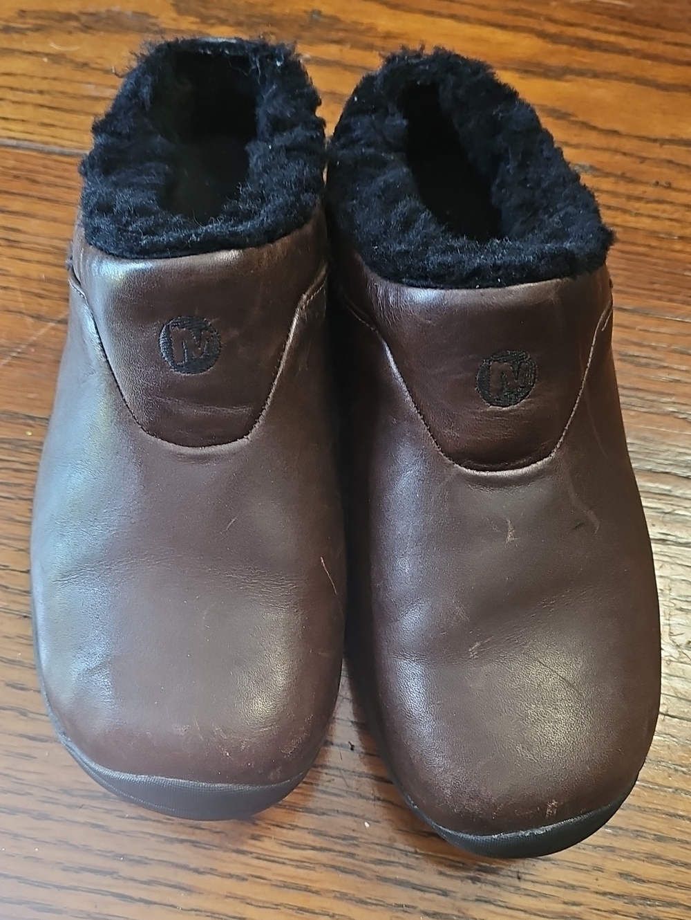 Merrell Brown Leather Slip-On Clog with Shearling Lining 7